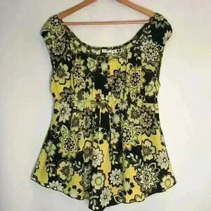 CATO Womens Black/Yellow Floral‎ Sleeveless Top     Size XL
